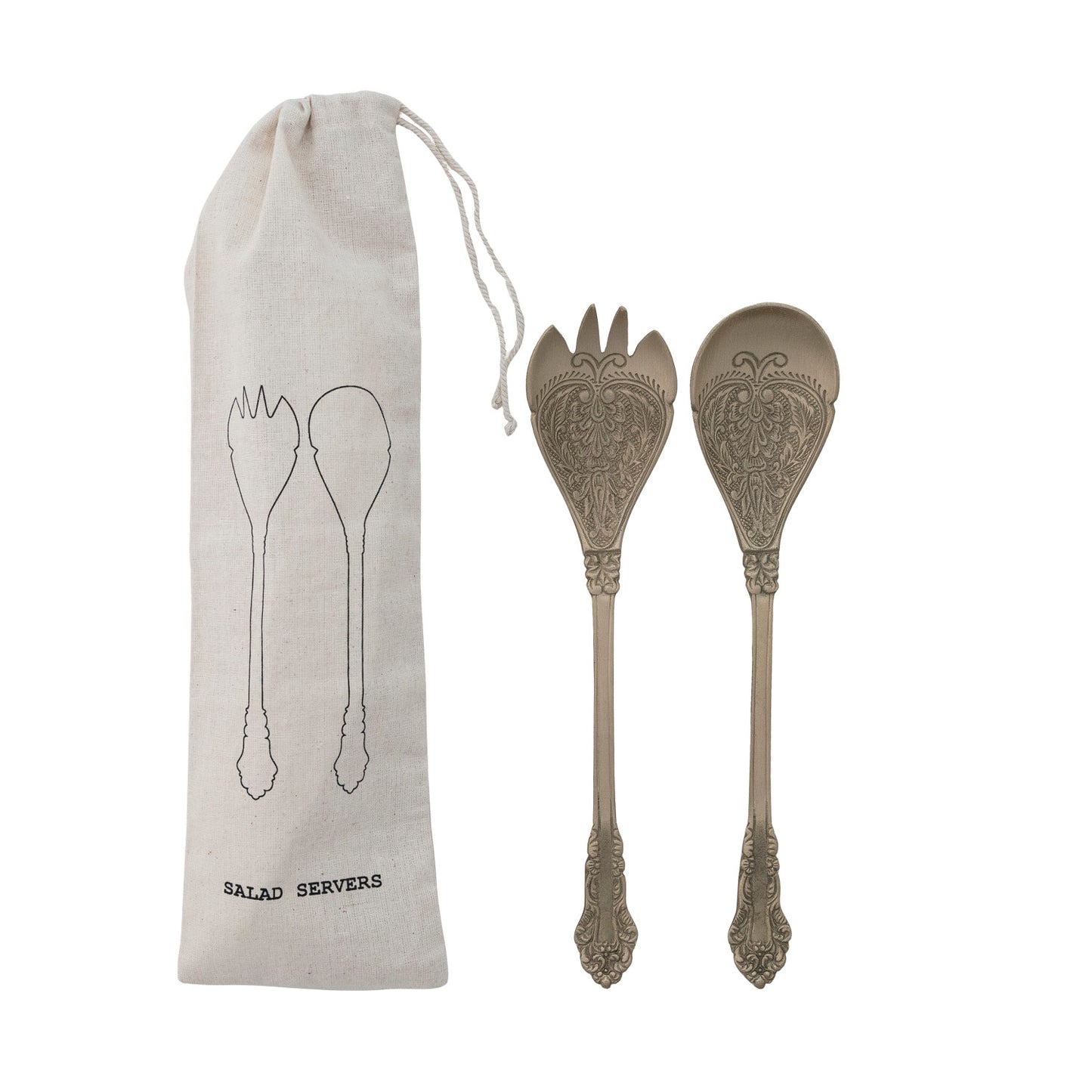 Embossed Brass Salad Server Set