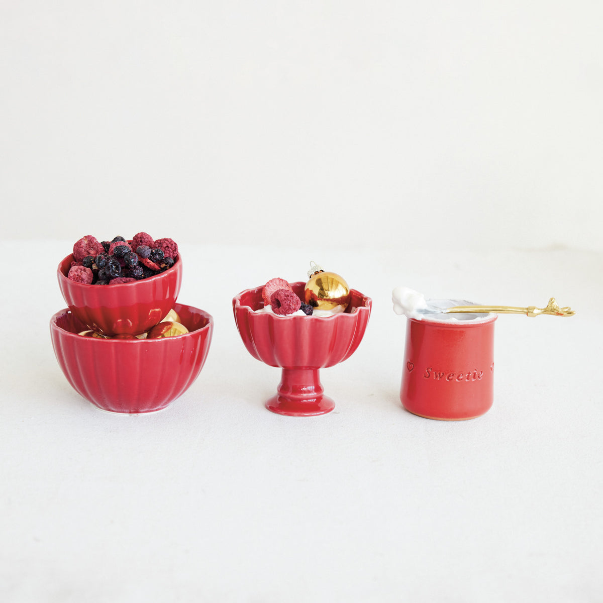 Red Footed Scalloped Bowl