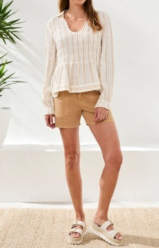 Smocked Long Sleeve Blouse