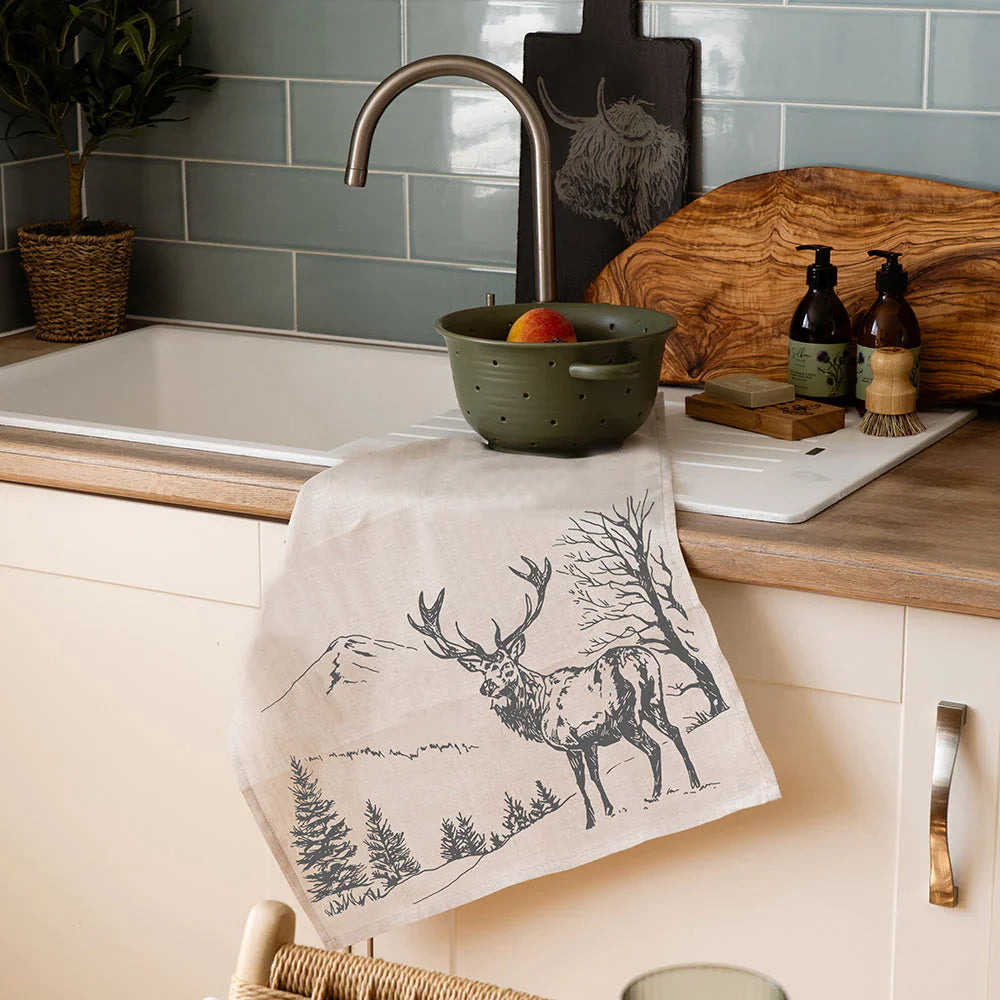 Linen Tea Towel - Scenic Stag