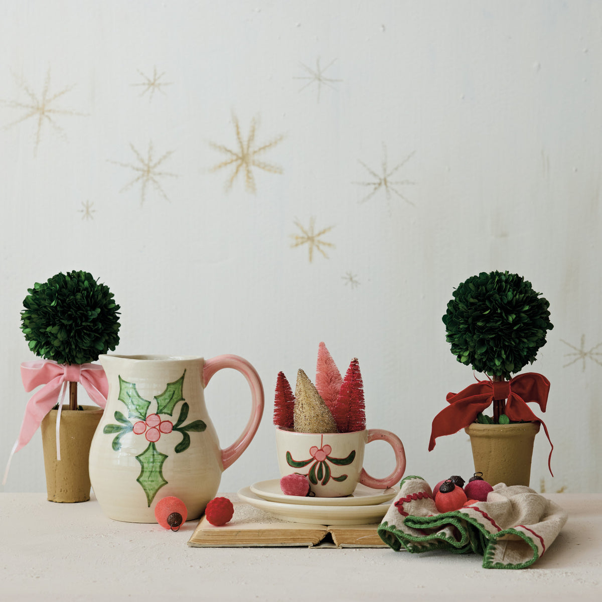 Dried Boxwood Tree - Red Bow