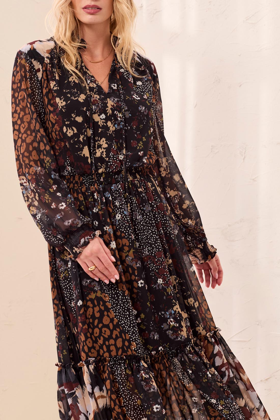 Mixed Print Smocked Dress