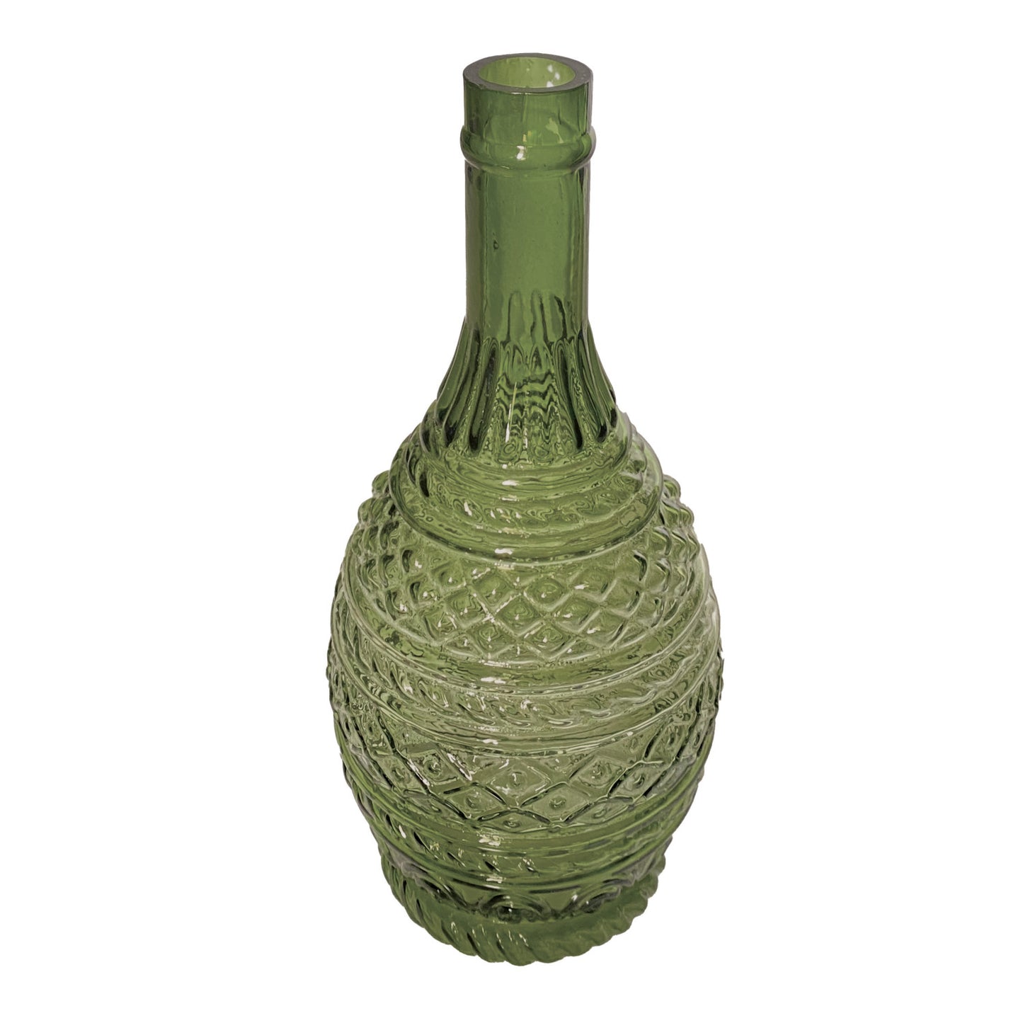 Green Embossed Glass Vase - Medium