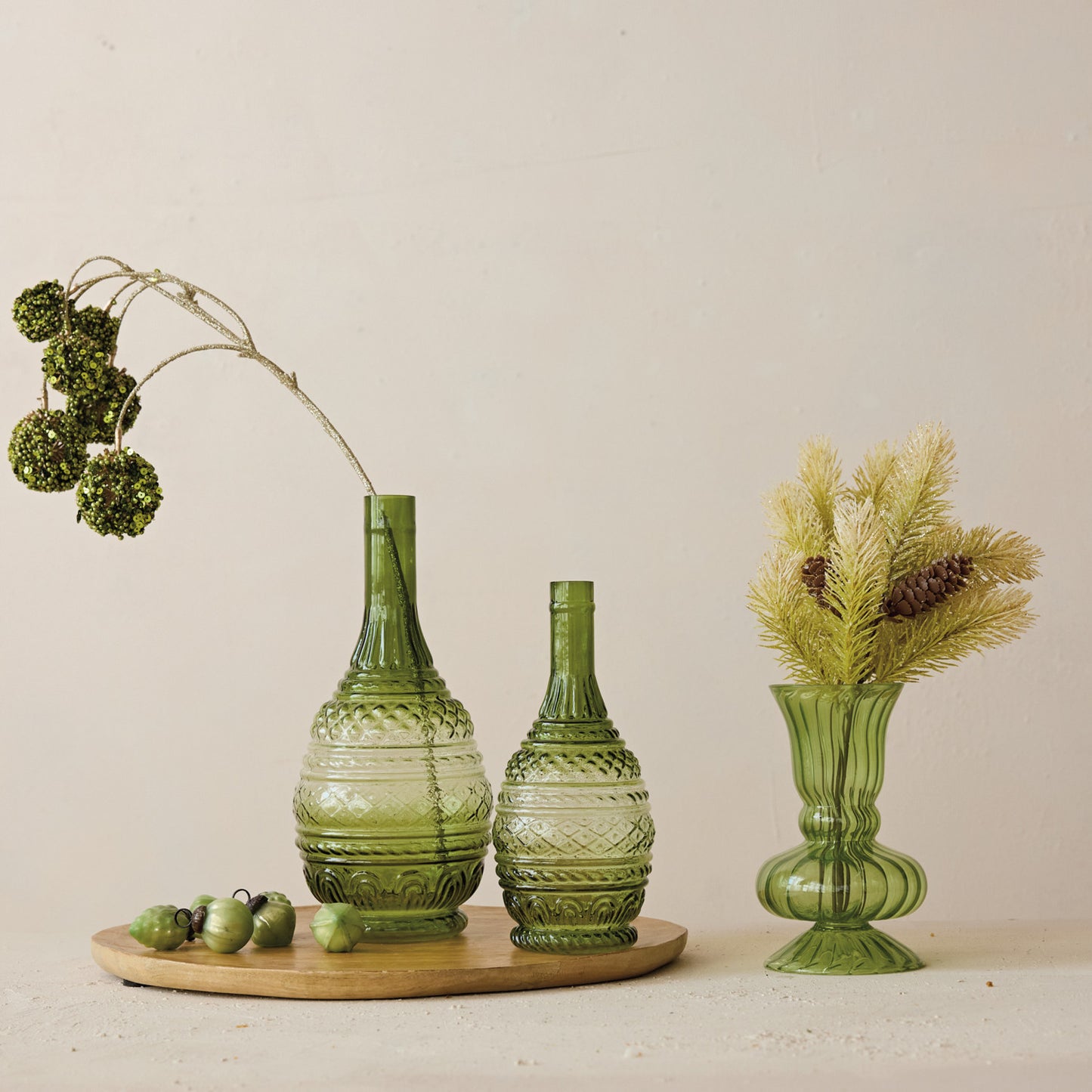 Green Embossed Glass Vase - Large