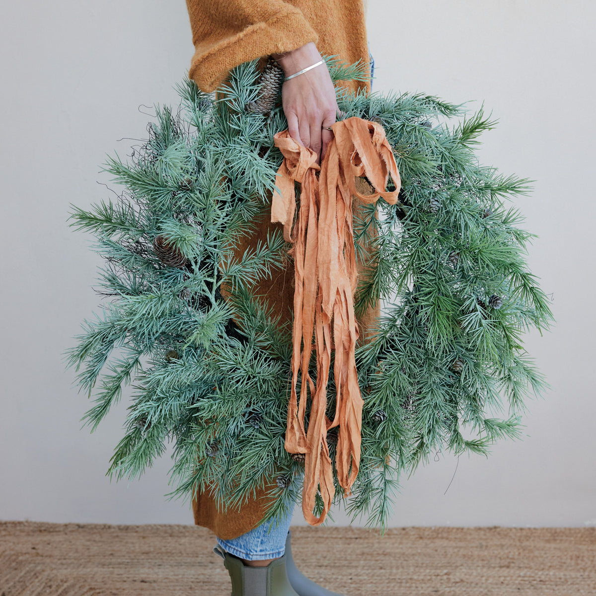 Faux Pine Wreath with Natural Pinecones