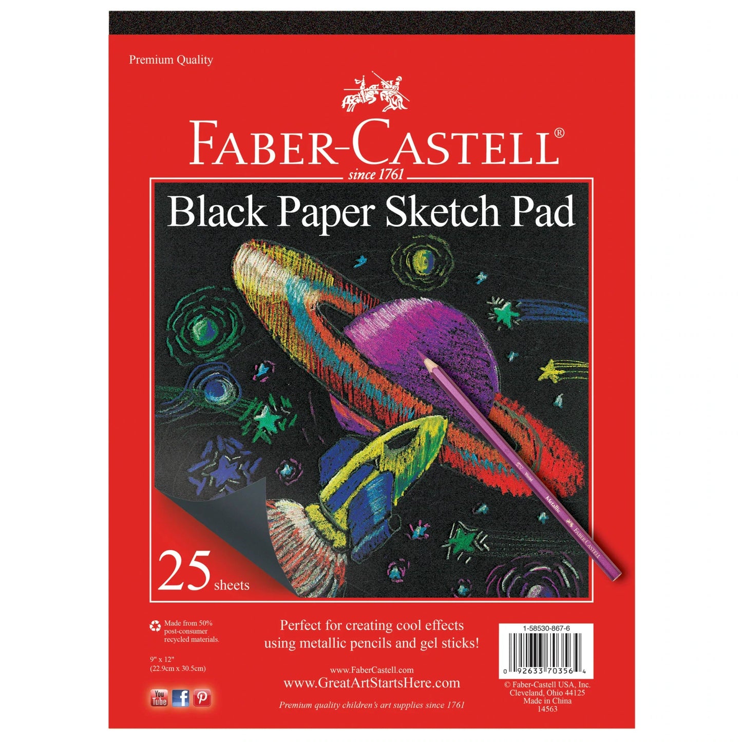 Faber Castell Black Paper Pad 9" x 12"