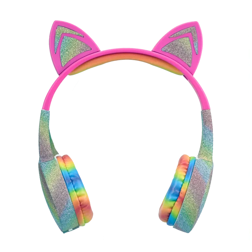 Stereo Bluetooth Headphones - Cat with Rainbow