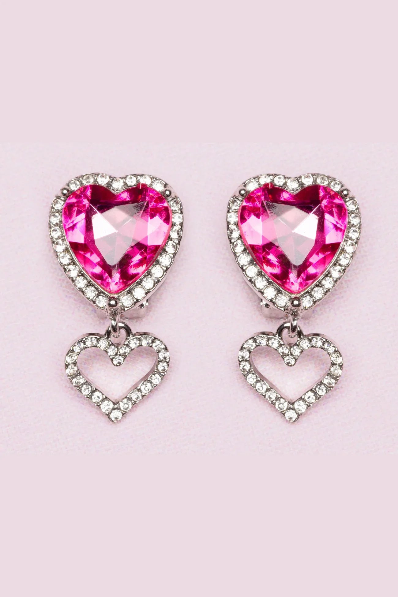 Heart Jewel Clip On Earrings