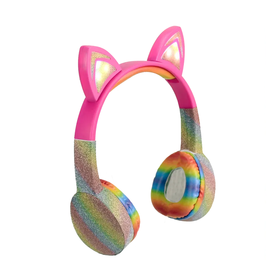 Stereo Bluetooth Headphones - Cat with Rainbow